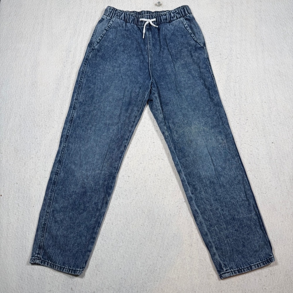 HM Kids Relaxed Tapered Leg Blue Acid Wash Pull On Denim Jeans Size 16 US